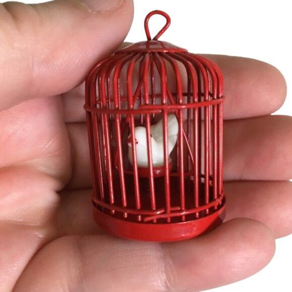 Red Metal Birdcage Cage White Bird Canary w/ Removable Stand Miniature Dollhouse - Picture 6 of 9